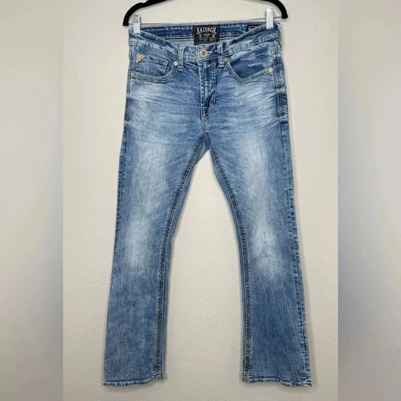 Salvage Distressed Bootcut Embroidered 5 Pocket Men Jeans Size 30x30 - Picture 2 of 13